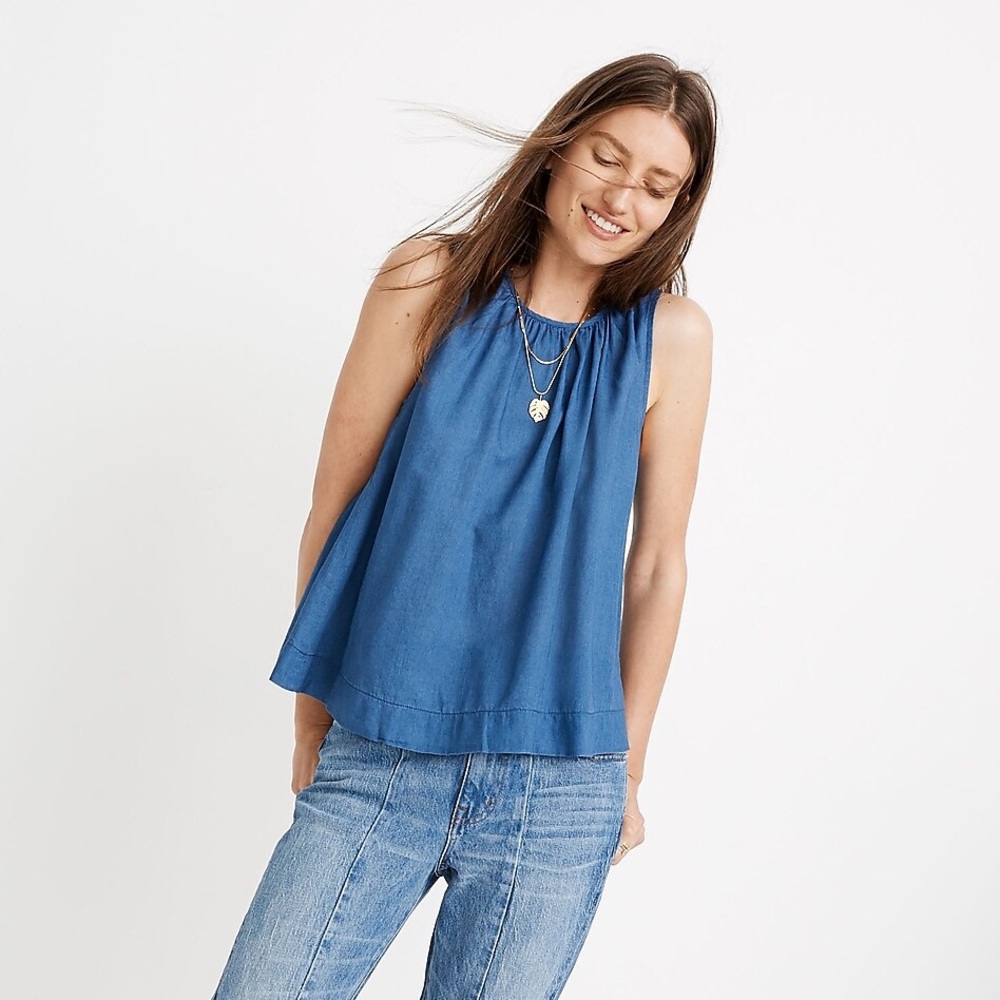 🚨LAST CHANCE🚨 MADEWELL • Riverbank Button-Back Top in Indigo, xs